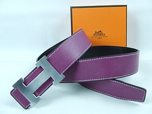 purple Hermes leather belt with box